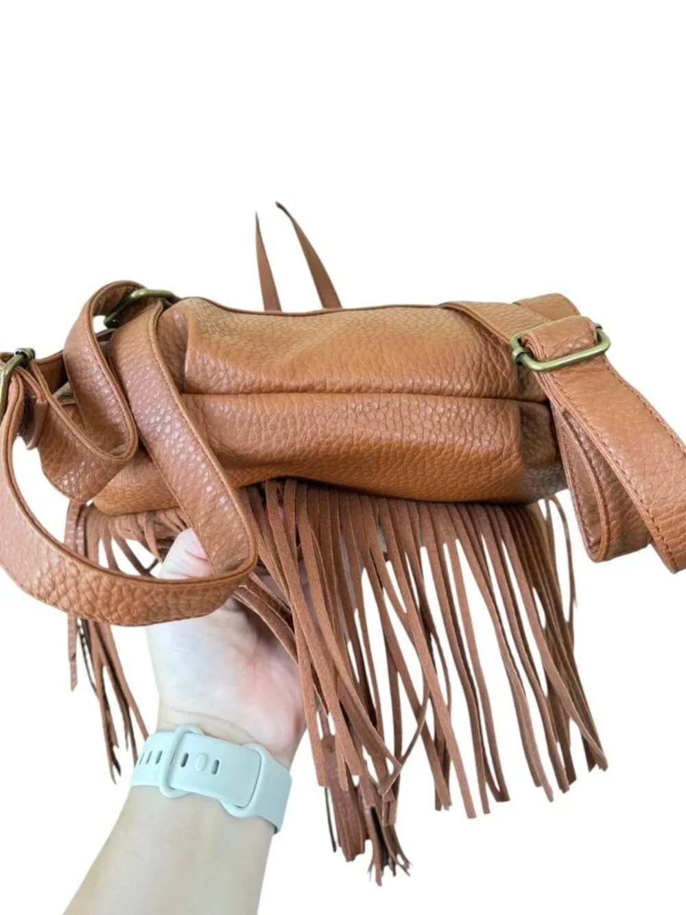 Primark Boho Fringe Mini Backpack Cognac Brown Festival Western Bag